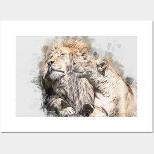 Lioness Lion Animal Wild Africa Jungle Safari Couple Wildlife Posters and Art